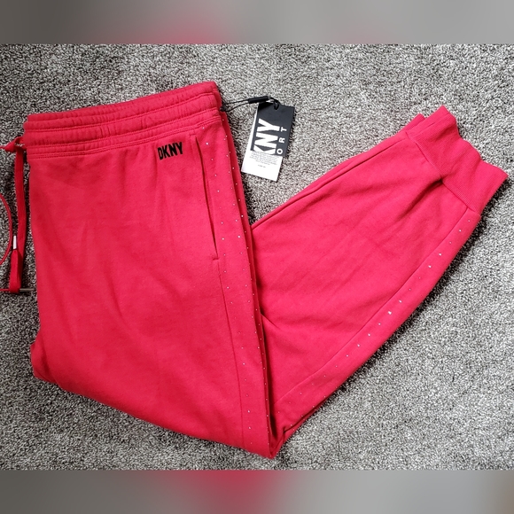 DKNY Sport Red Jogger Sweatpants with side seam crystal detailing for Macy's NWT - Picture 2 of 8